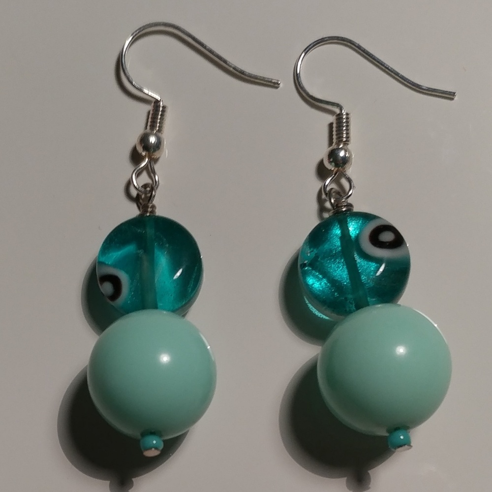 Handcrafted glass & teal dangle earrings